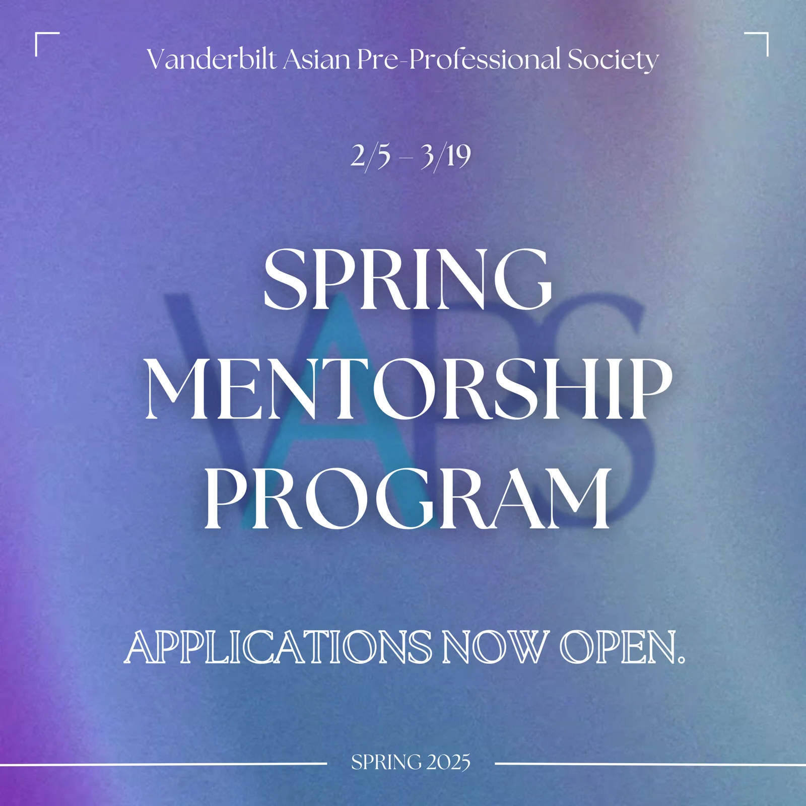 VAPS Spring Mentorship promo