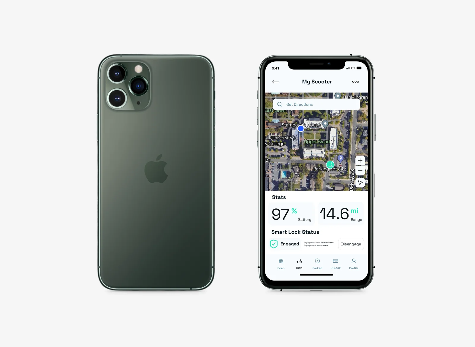 RideShield, branding + mobile app mockup, view 2