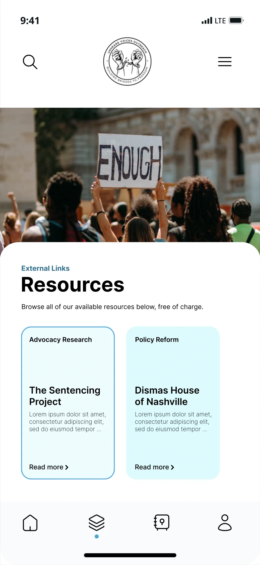 Unheard Voices Outreach — Mobile App UI design