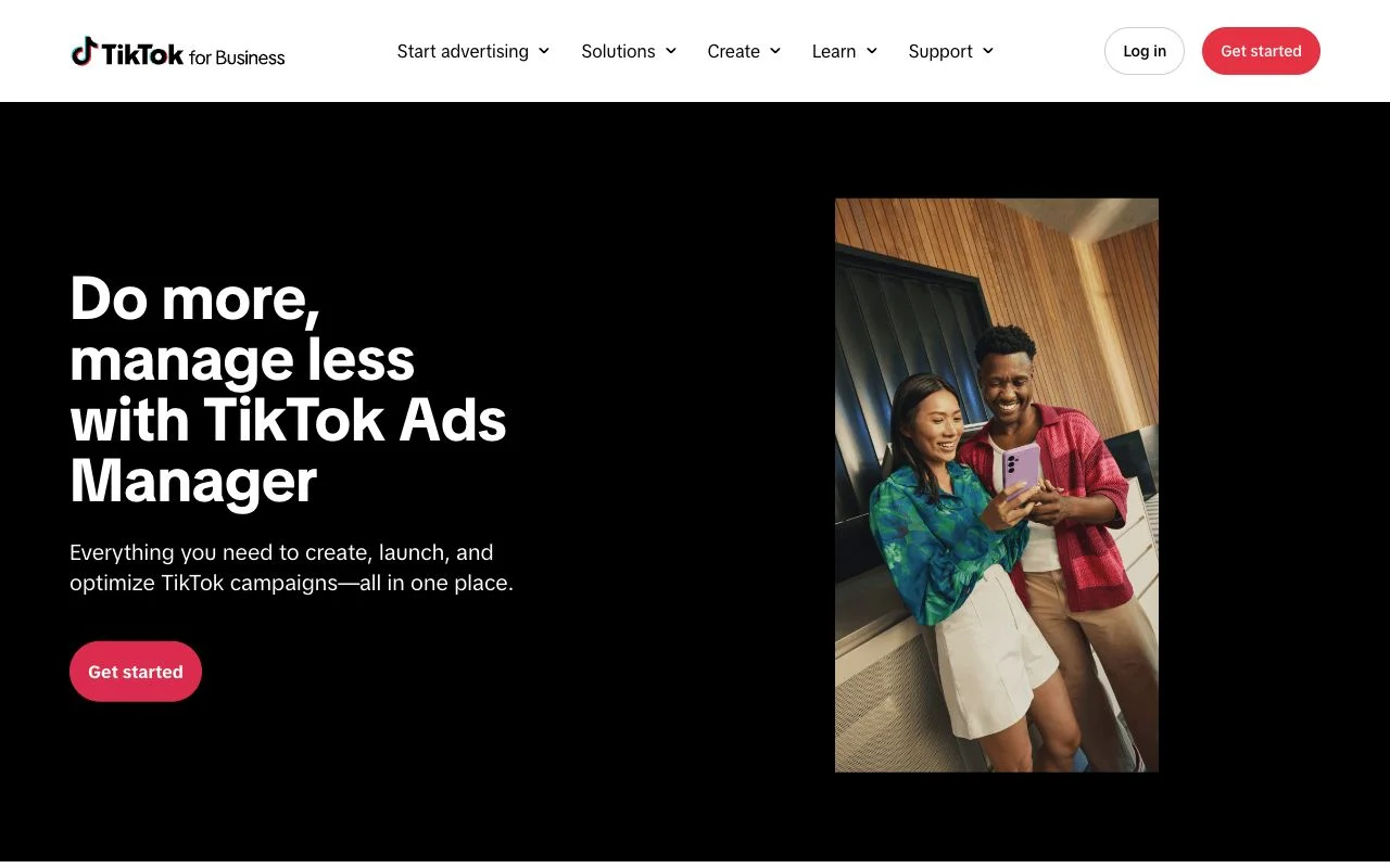 TikTok Ads Manager official landing page preview