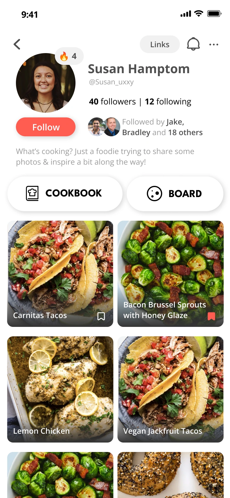 Cooking streak badge on a user profile